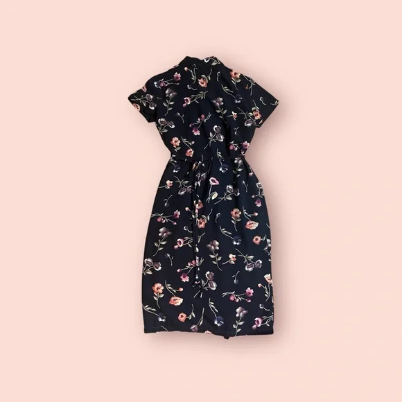 Floral Button Down and Tie Back, Black Dress - Picture 10 of 10